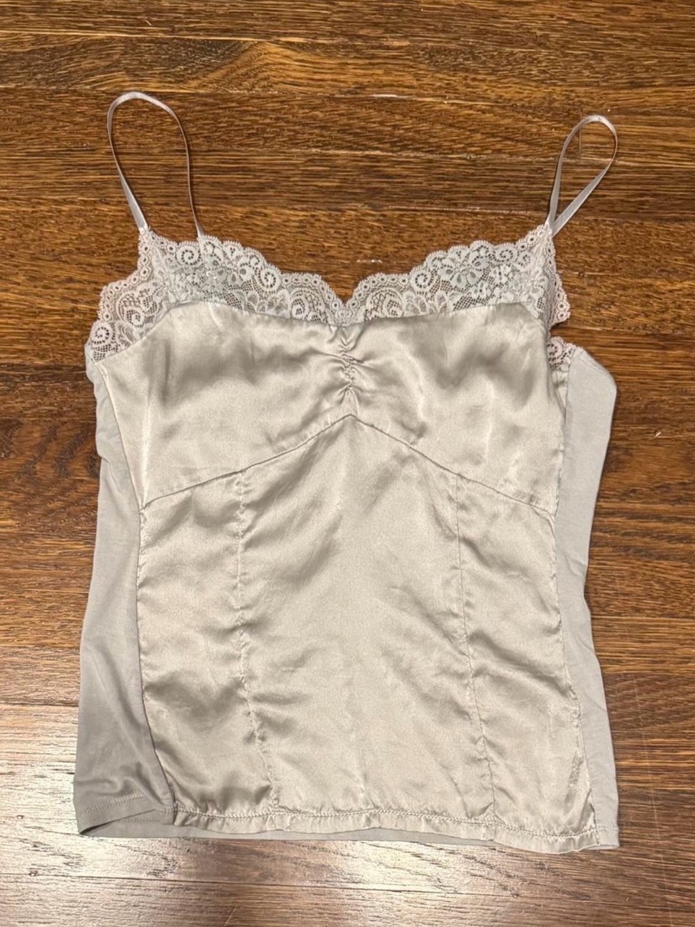 Ann Taylor Silver Satin Lace-Trim Camisole
